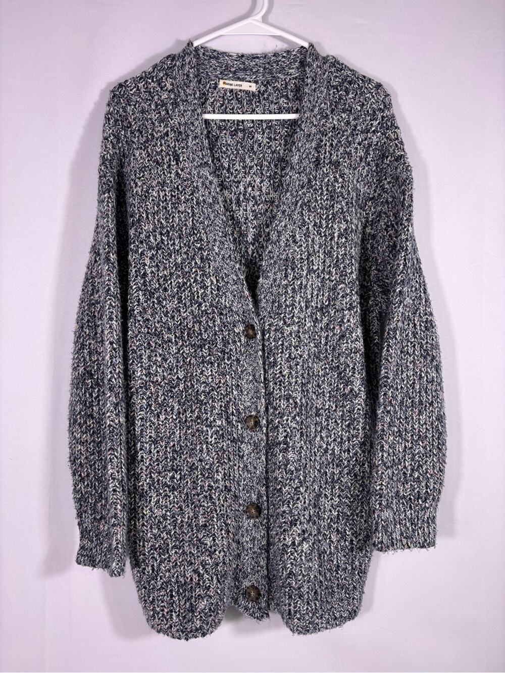 Marine Layer Marled Knit Cardigan Chunky Button Front Cozy Speckled Sweater Med